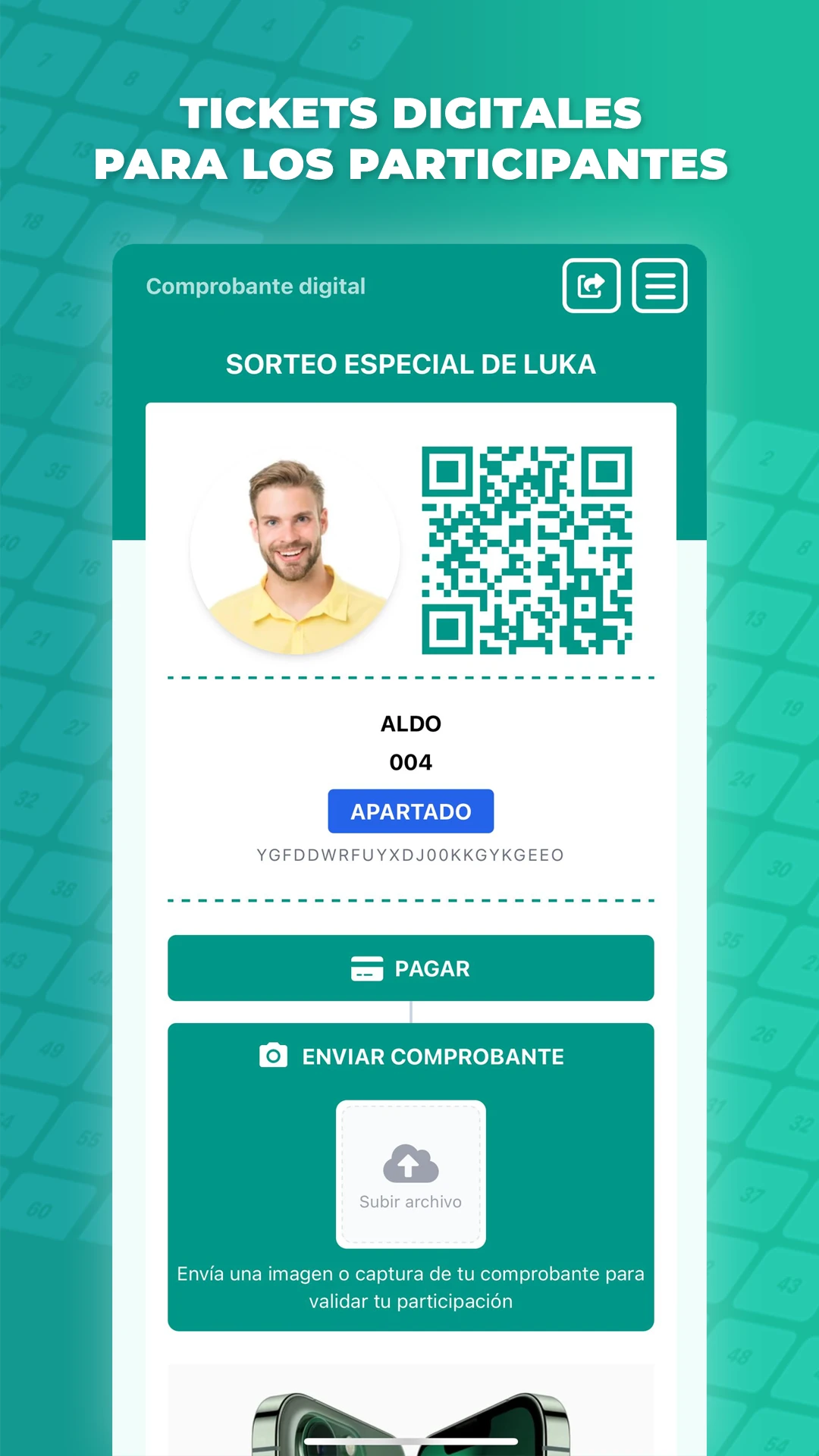 Vista previa de un ticket digital con QR